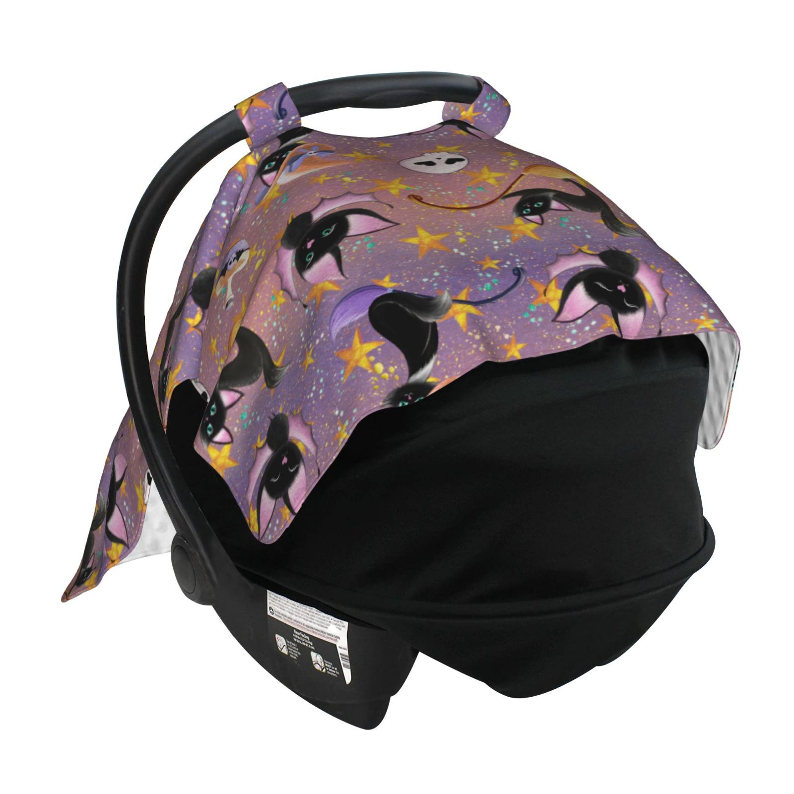 Car Seat Cover Baby - shiny cat bat skull pumpking spider Breathable Infant Car Seat Cover for Baby Carseat, Lightweight Comfort Baby Essentials Must Haves Newborn Stuff for Girl Boy