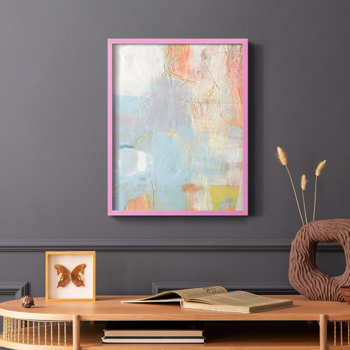 Cully II Framed Print in Pink Solid Wood Framed Print No Nail Hanging