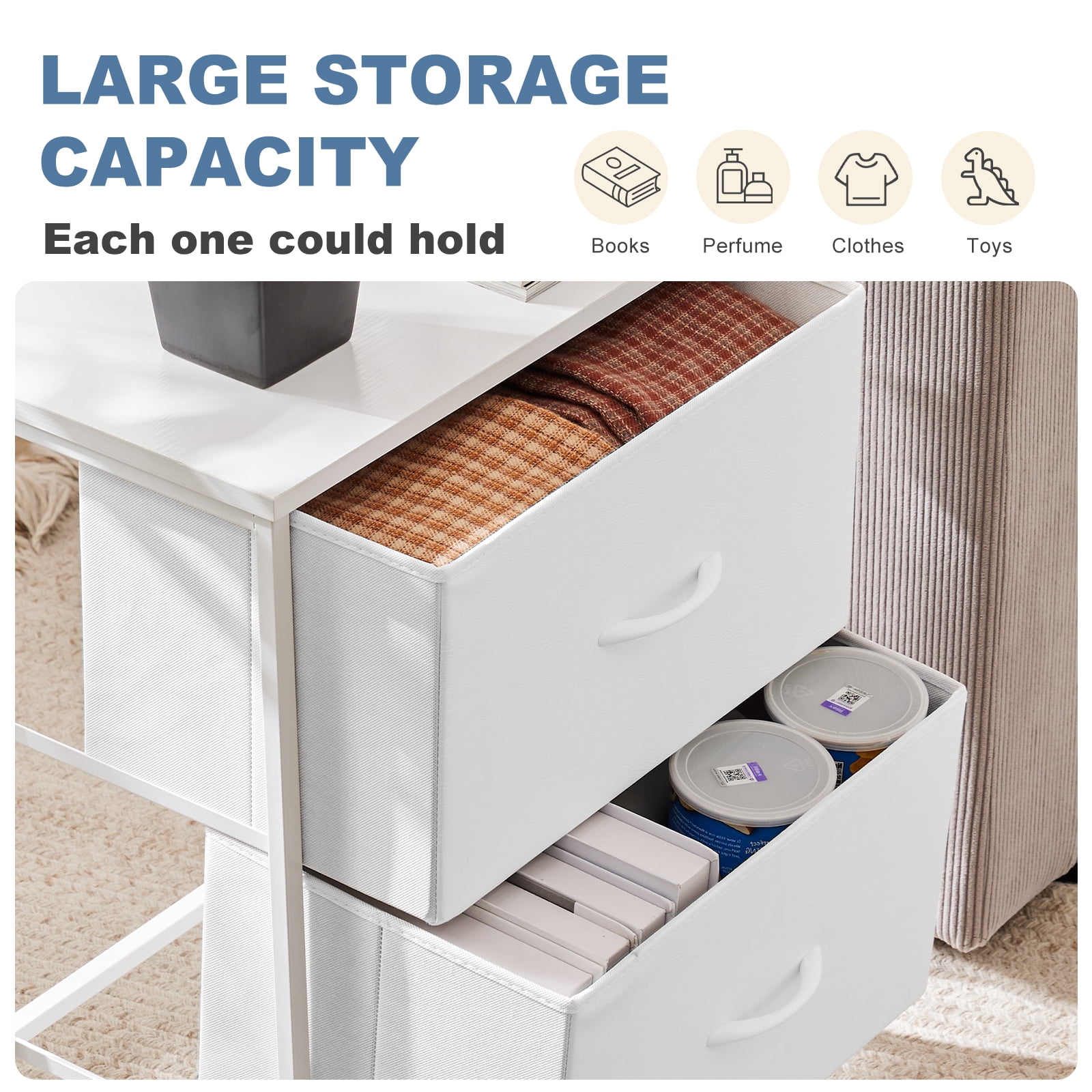 Yangming Nightstand, Versatile Nightstand with 2 Drawers  Ideal for Bedroom, Living Room, Closet, En(图3)