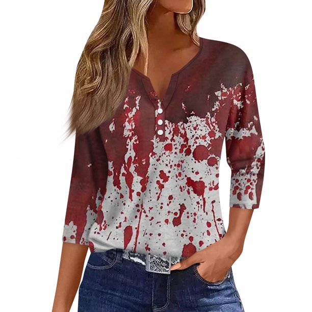 Top informal de manga tres cuartos con estampado de letras de Halloween y cara de fantasma para mujer