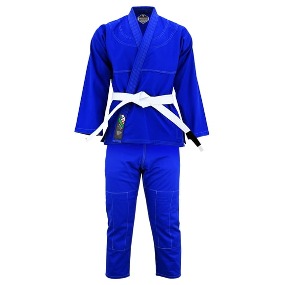 TRUESAGAUSA Regular Plain Jiu Jitsu Kimono Gi Uniform Deluxe BJJ Fabric With White Belt Kids & Adults Unisex (Blue, K-2)