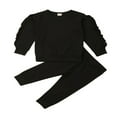 thumbnail image 1 of Toddler Kids Baby Girl Clothes Ruffle Sweatshirt Tops Pants Outfits Black 18-24 Months, 1 of 7