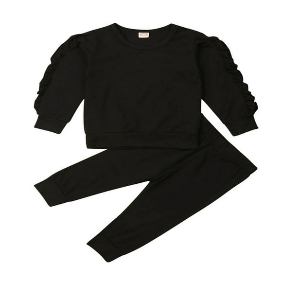 Vêtements pour Tout-Petits Fille Bébé, Chandail à Volants, Hauts, Pantalons, Ensembles, Noir, 18-24 Mois