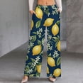 thumbnail image 2 of Navy Lemon Grove Print Women's Casual Wide Leg Pants Comfort Pockets Elastic Waist Loose Fit Pants, 2 of 7