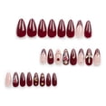 thumbnail image 5 of Almond Press on Nails Medium Wine Red French Tip Fake Nails with Vintage 3D Designs 24pcs for Women Girls, 5 of 6