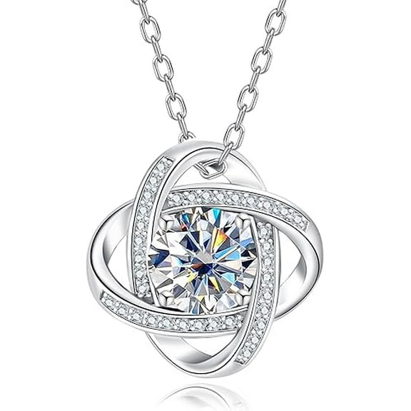Moissanite Pendant Love Knot Necklace 3.24cttw(3CT Center Stone) D Color VVS1 925 Sterling Silver Adjustable Necklace Gift for Women Wife Her with Certificate