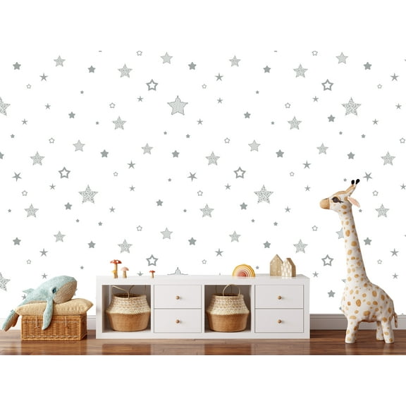 MuralsPrint Baby Room Stars Wallpaper, Peel and Stick Kids Room Wallpaper, Eco-friendly Wallpaper 10'L x 24''W