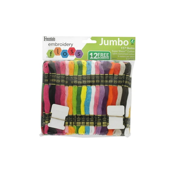 Essentials By Leisure Arts and Iris Embroidery Floss Jumbo 117 Pack - 6 Strand Cotton Floss with Bobbins for Cross Stitch, Embroidery, Craft Projects