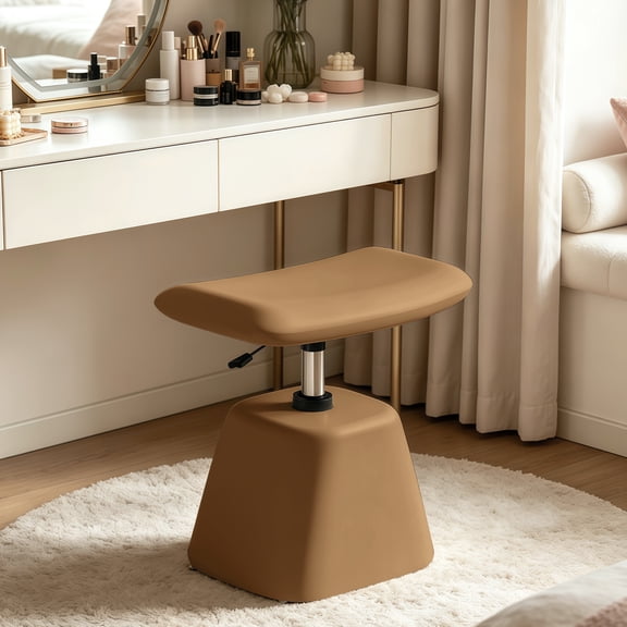 XUEGW Multi‑Functional Adjustable‑Height Vanity Stool, 300‑Lbs Padded Ottoman Stool Tuckable Under Desk for Girls Bedroom, Brown