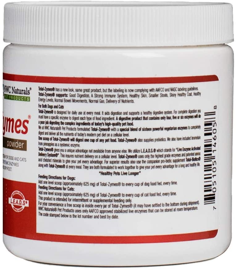 NWC Naturals- Total-Zymes - Enzymes for Canines and Felines - Treats 100 Cups of Pet Food (Vegetarian Formula)