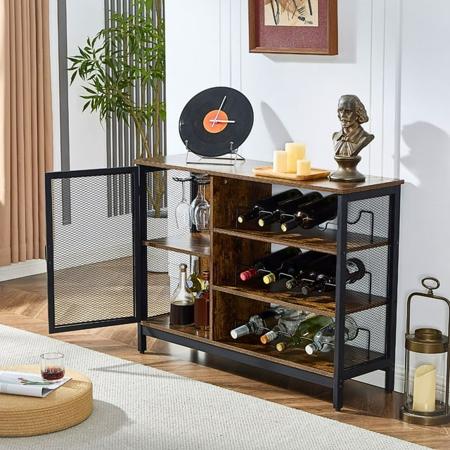 Gabinete de Bar de con Soporte para Copas y Porta botella, Estantes Bufets de Cocina, Mueble Mini Cantina para Vino