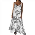 thumbnail image 3 of Vestido Maxi de Verano para Mujer, Sin Mangas, con Tirantes Finos y Cuello en V, Estilo Bohemio, Floral, para Vacaciones, Gris, Talla XL, 3 of 10