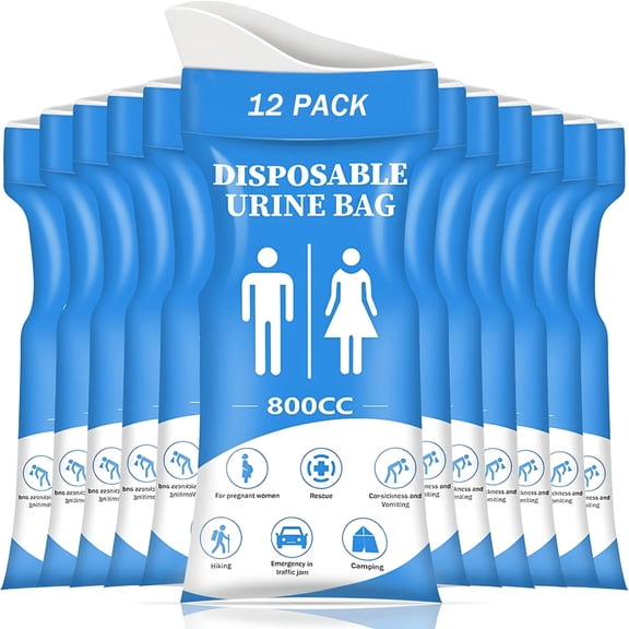 XIRQI Disposable Urine Bag, 12 PCS Pee Bags for Travel for Women/Men, 800ML Emergency Portable Urinal Bag and Vomit Bags, Unisex Urinal Bag for Camping, Traffic Jams, Pregnant, Patient, Kids