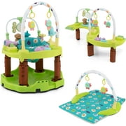 GLACER 3-in-1 Exersaucer, Baby Activity Center, Toddler Play Center w/Bouncing Saucer, Activity Table & Play Mat, Folding Infant Learning Center w/ 3-Level Adjustable Height for 6-12 Months (Green)