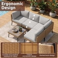 thumbnail image 3 of Dateyes 5‑Piece Rattan Outdoor Sectional Sofa Set, Light Gray Cushions Patio Conversation Furniture Set, 3 of 9
