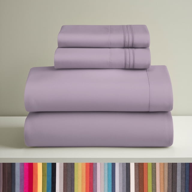 Clara Clark Juego de Sábanas Tamaño King, Lujo Hotel 4 Piezas con Bolsillos Profundos, Microfibra Ultrasuaves, Color Morado Empolvado.