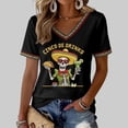 thumbnail image 2 of YMNXA Women's T Shirts Linen Short Sleeve V Neck Graphic Skeleton Embroidered Fashion Soft Breathable Tee Top For Casual Daily Wear,Black,L, 2 of 4