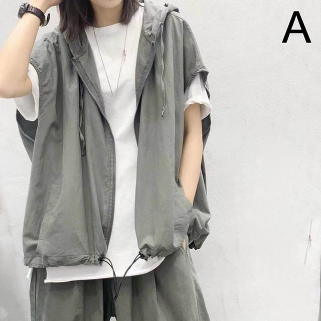 Chalecos con capucha y manga corta unisex, estilo urbano, holgados y a la moda