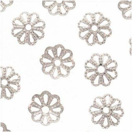 Silver Plated Bead Caps - Bright Silver Plated Delicate Flower Bead Caps 6mm X50