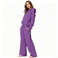 thumbnail image 7 of Szluipve Women Cropped Zip‑Up Hoodie 2 Piece Outfits Drawstring Long Sleeve Full Zip Short Hooded Jacket and Elastic Waist Wide Leg Pants Casual Tracksuit Loungewear Set Purple M, 7 of 7