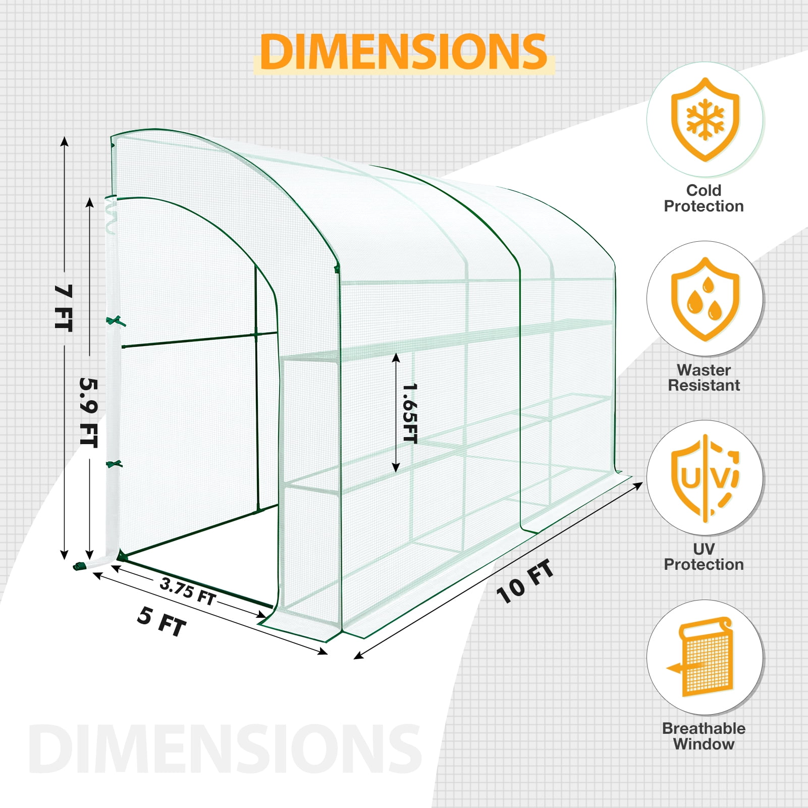 EAGLE PEAK 10x5x7ft Outdoor Lean to Walk-in Greenhouse with Shelf, White