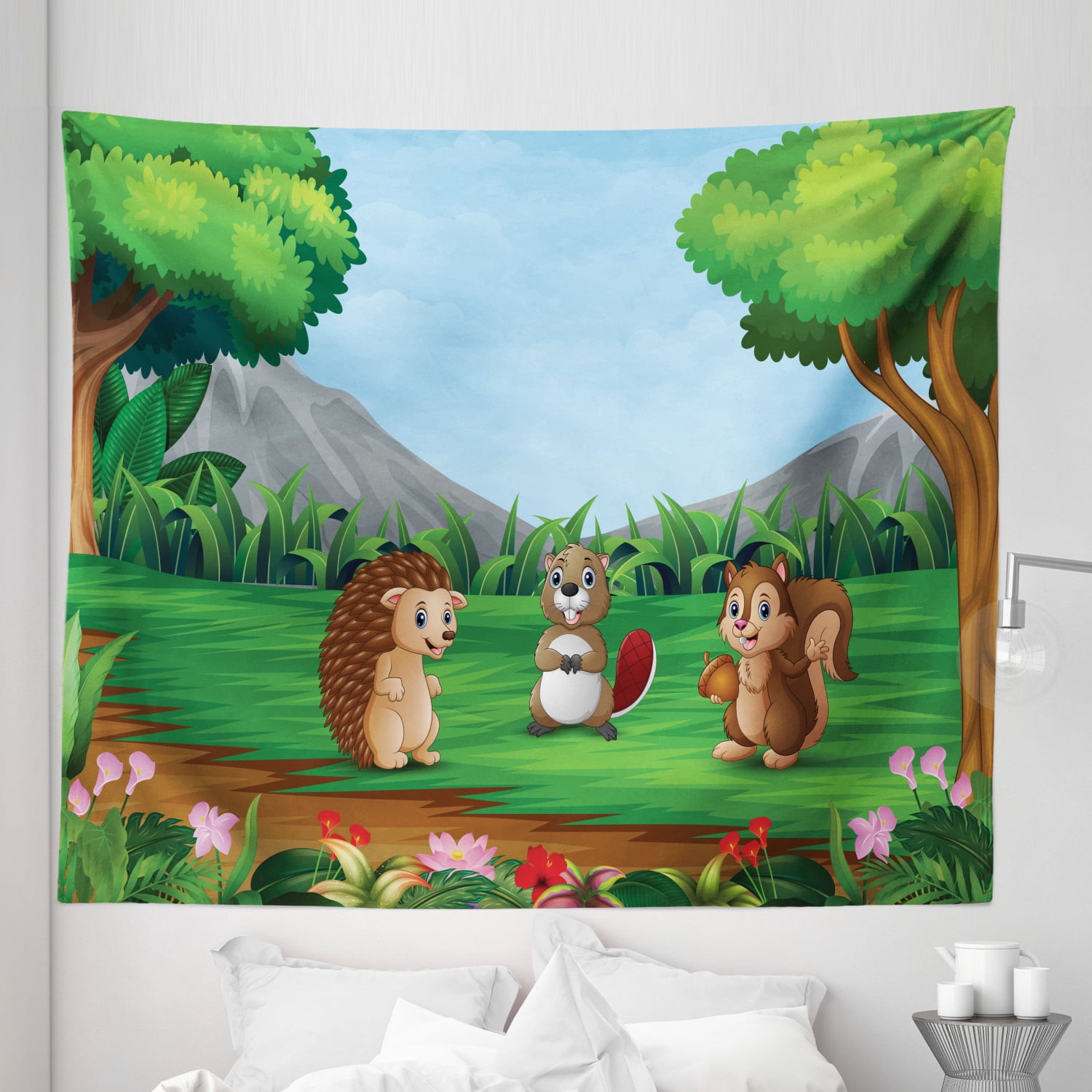 Cute squirrel and big nut Hippie Tapestry Wall Hanging Rug for Living Room Decor 