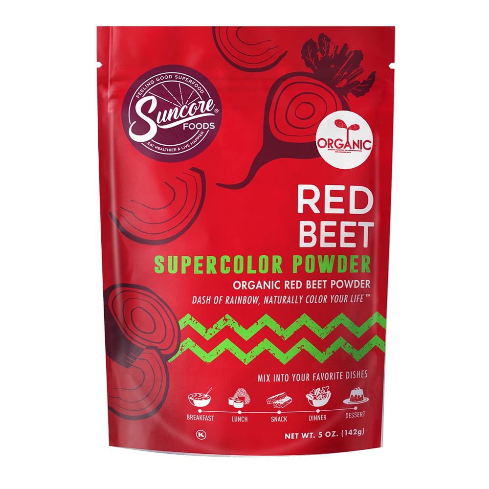 Suncore Foods Inc Organic, Plant Based Beetroot Food Coloring Powder, Red Beet Supercolor Powder 5oz Bag