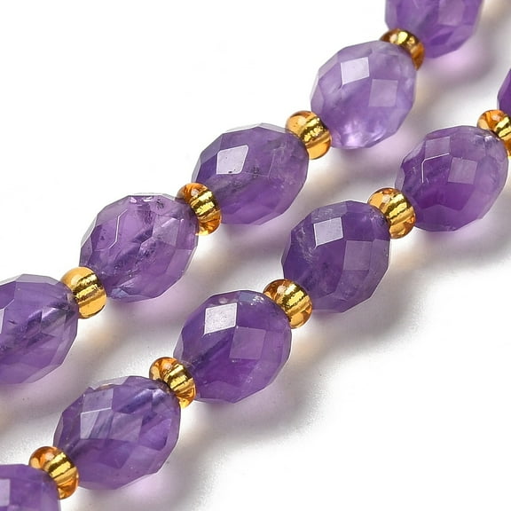 Natural Amethyst Beads Strands with Seed Beads Faceted Oval 7.5~8x6~6.5mm Hole: 1.2mm about 40~42pcs/strand 15.35~15.55''(39~39.5cm)