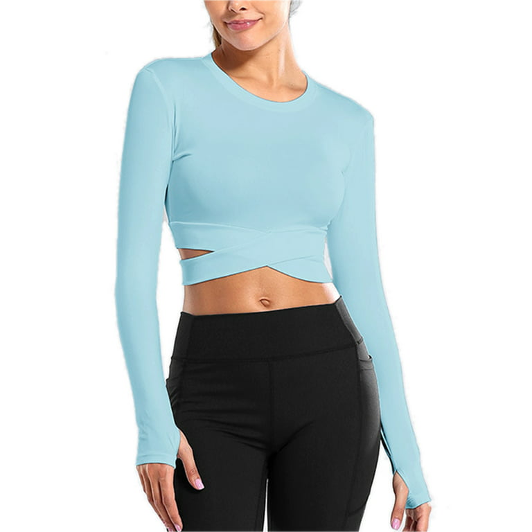 Sexy Dance Women's Workout Shirts Crop Top Workout Gym Exercise Clothes for  Girls Yoga Shirts with Thumb Holes Sexy Shirts Sportswear Athleticwear