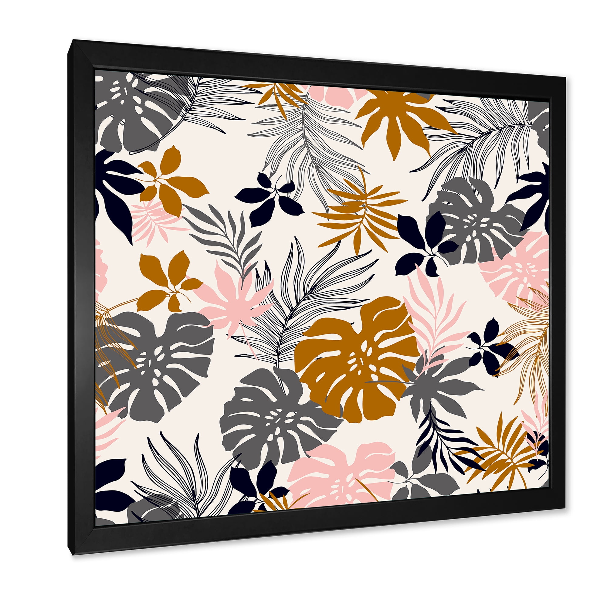 Designart 'Tropical Naturepalm Monstera Leaves In Silhouette On White' Traditional Framed Art Print