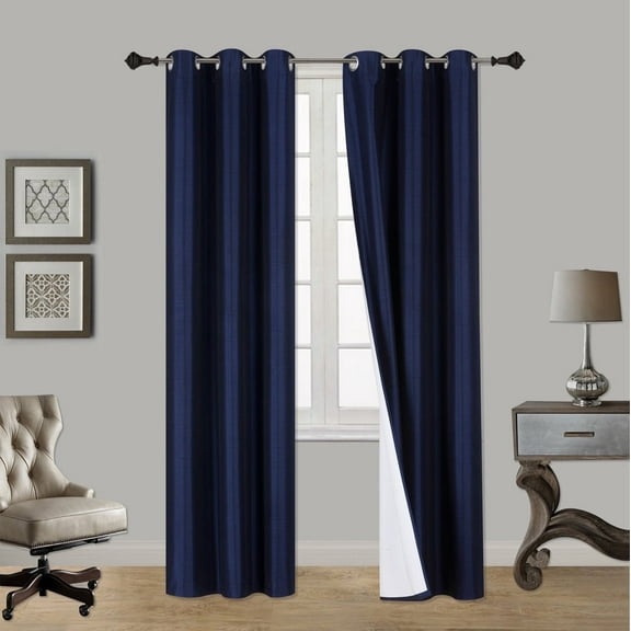 1 PAIR SSS NAVY BLACKOUT ENERGY EFFICIENT THERMAL PANEL WINDOW GROMMET DRAPE LIGHT FILTERING SIZE 35" WIDE X 84" LENGTH EACH PANEL