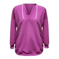 thumbnail image 3 of VISALY Hoodie Oversized Sweaters Knitted Sweaters Ribbed Tops Solid Color Long Sleeved Casual Sweater Loose V Neck Tunic Tops with Pockets Hoodies Sweater Jackets 2025 Loose Fit Sweatshirts Hot Pink S, 3 of 4