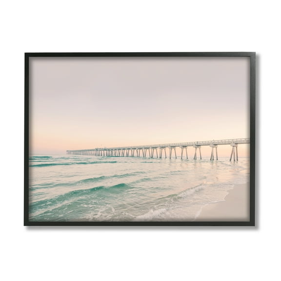 Stupell Industries Beach Pier Bridge Landscape Nature Photography Black Framed Art Print Wall Art, 14 x 11
