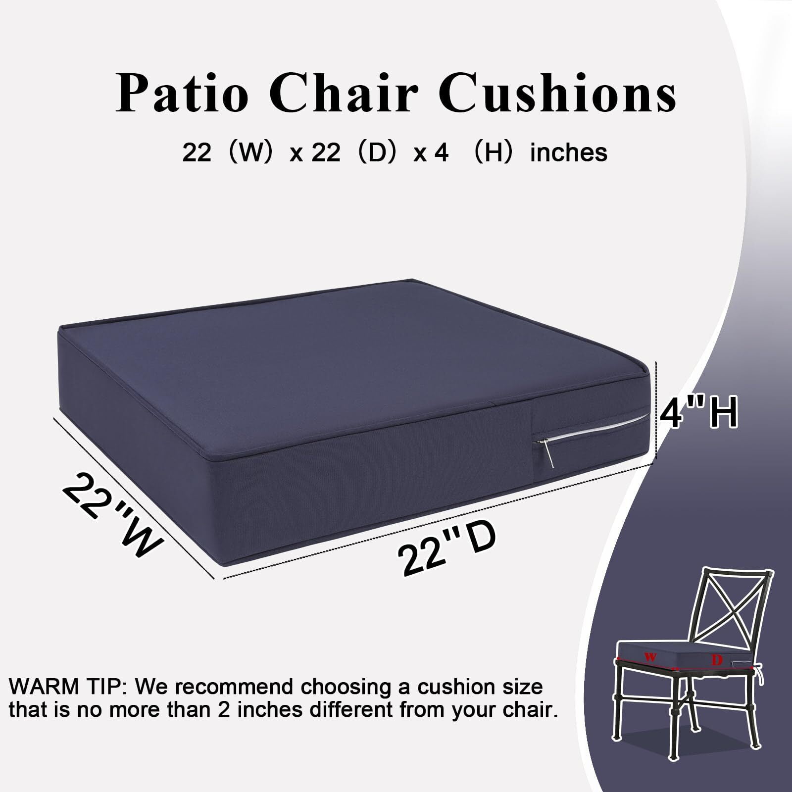 Findosom 2pcs Patio Chair Cushions 22x22 Inch Waterproof Fade Resistant Outdoor Seat Cushions for Patio Furniture Garden Sofa Couch Chair Pads with Adjustable Straps,Gray