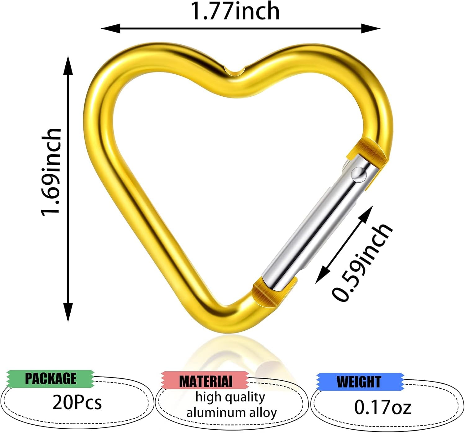 20Pcs/100Pcs Heart Shape Keychain Clip Aluminum Alloy Carabiner Keychain Clip Spring Snap Hook