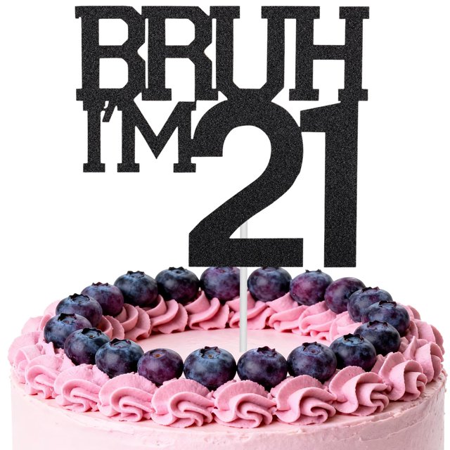 Cake Topper Penitue Brush I'm 21 Black Glitter Fiesta de cumpleaños