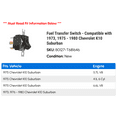 thumbnail image 2 of Fuel Transfer Switch - Compatible with 1973, 1975 - 1980 Chevy K10 Suburban 1976 1977 1978 1979, 2 of 2