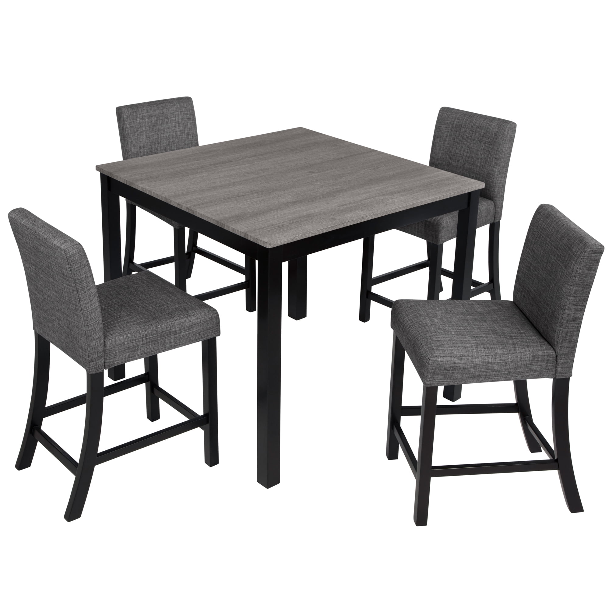 Gewnee Dining Table Set for 4,5 Piece Dining Room Table Set with Gray Fabric Upholstered Chairs,Wooden Counter Height Table Set for Kitchen.Light Gray & Black Two Tone