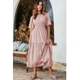 thumbnail image 4 of Women's Pink Puff Sleeve Pleated High Waist Flowy Long Dress - Perfect for Summer Occasions - [ZhiHiMeRi] | (US 12-14)L, 4 of 12