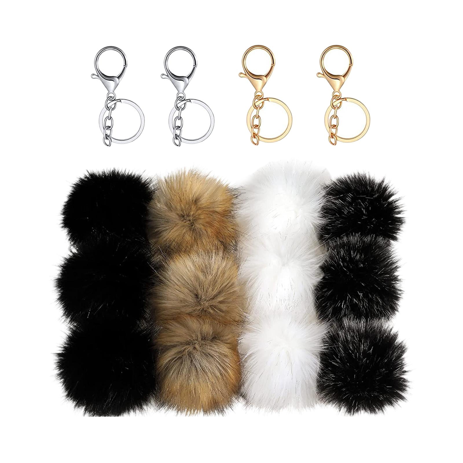 Faux Fox Fur Fluffy Pom Pom Balls with Elastic Loop DIY Faux Fur Pompoms for Hats Keychains Shoes Scarves Bags Charms Black 