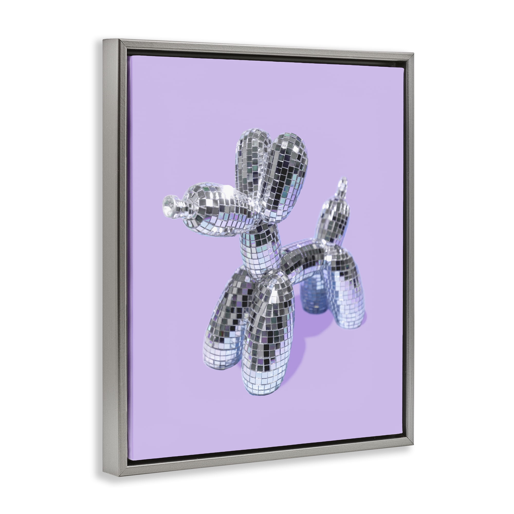 Stupell Industries Disco Balloon Animal on Lilac Gray Framed Floater Canvas Wall Art, design by LISH Creative