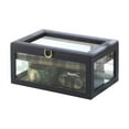 thumbnail image 2 of 9.8" Long Tempered Glass and Leather Jewelry Case / Watch Display, Blue, 2 of 5