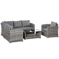 thumbnail image 1 of 5 Piece Grey PE Rattan Patio Furniture Set, Outdoor Wicker Sectional Sofa with 4" Thick Cushions & Tempered Glass Coffee Table, Large Conversation Set for Garden, Deck, Porch, 1 of 7