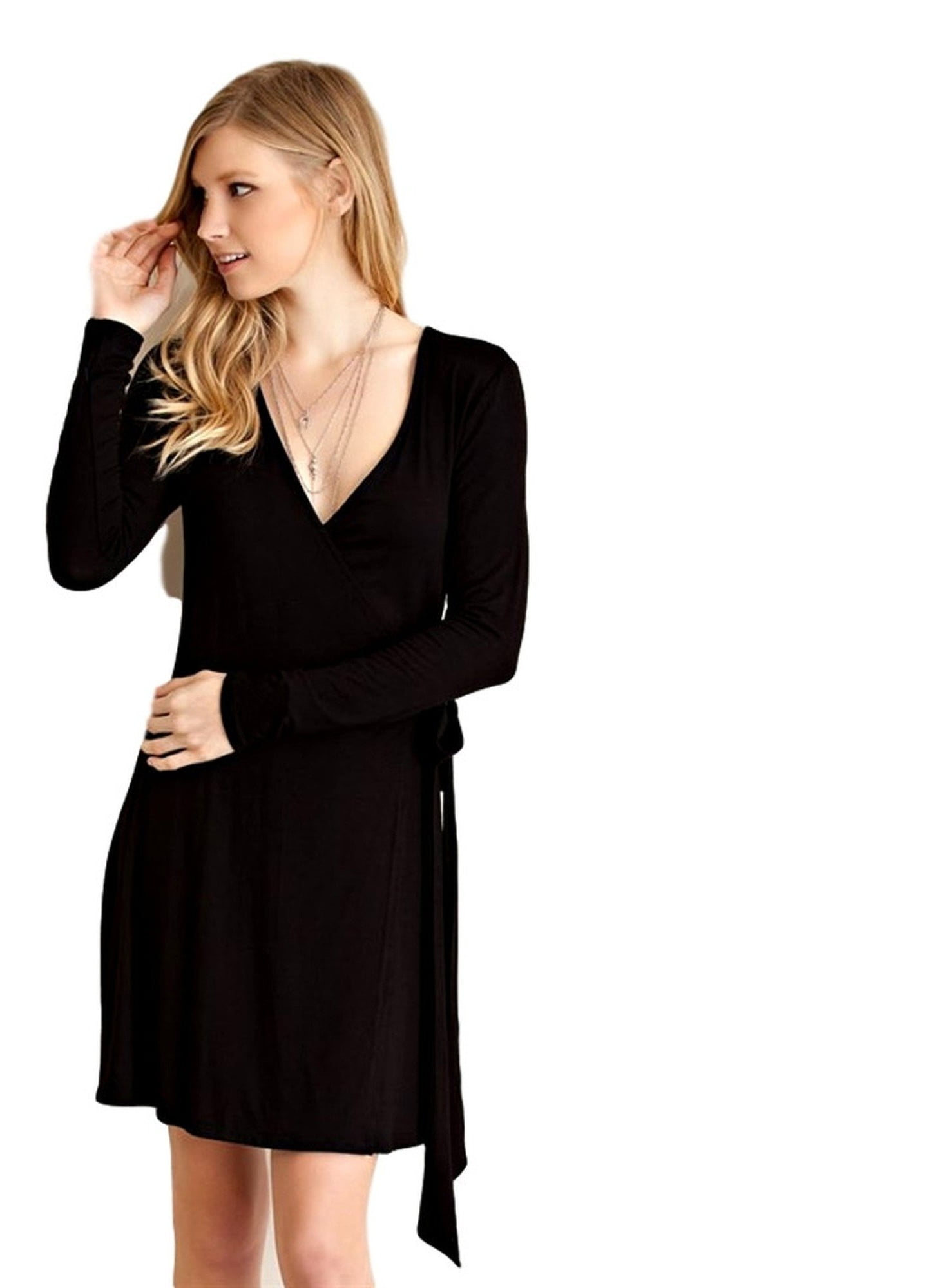 Long Sleeve Wrap Dress, Black - Walmart.com