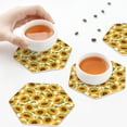 thumbnail image 3 of KLL Drink Coasters Set Hexagon of 4,PU Leather Absorbent Coasters Set Decorative Coffee Cup Coasters Housewarming Gift for Home Decor-Sunflowers, 3 of 5