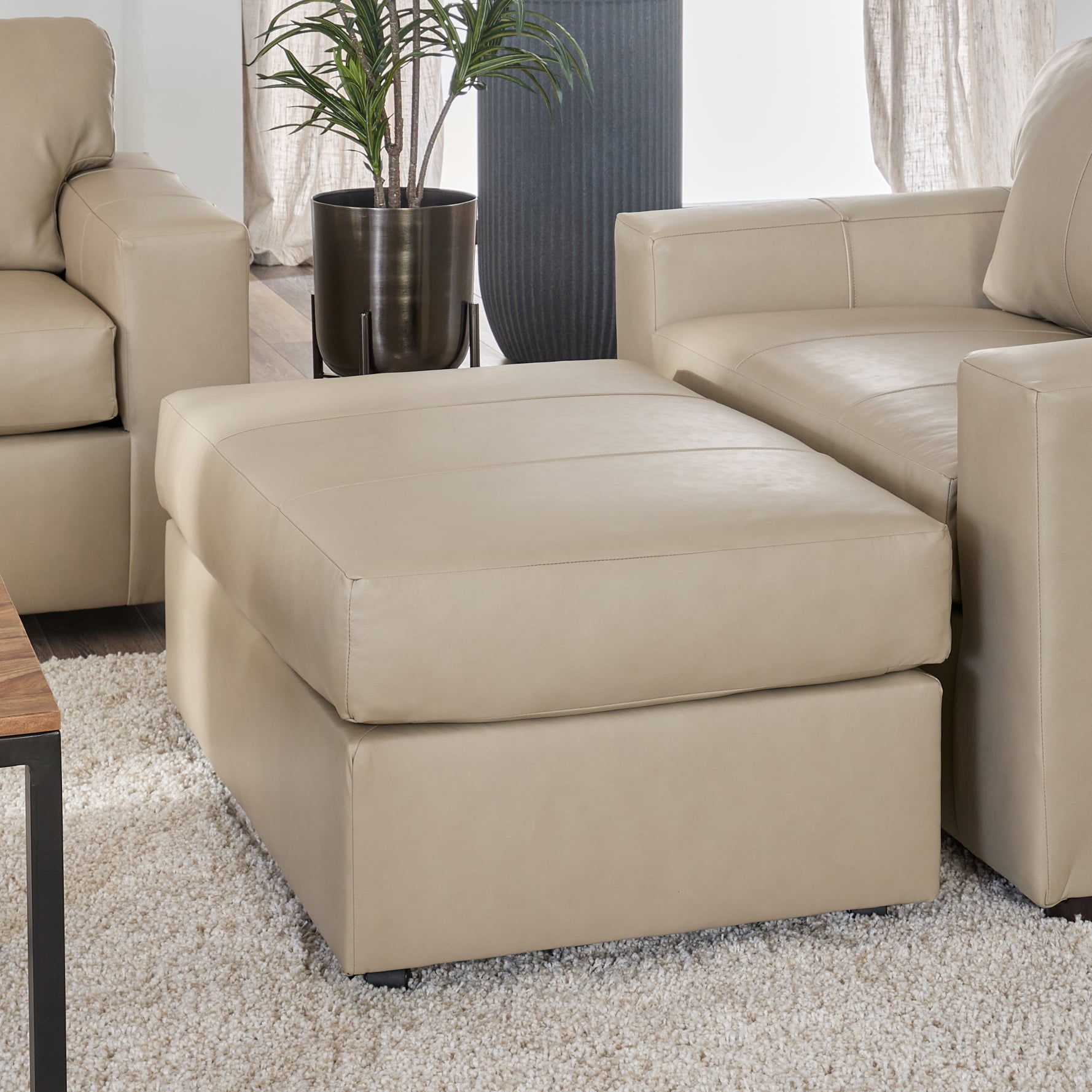 Roundhill Furniture Sakan Leather Upholstered Ottoman, Beige