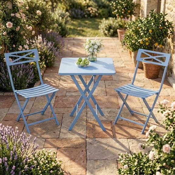 3 Piece Outdoor Bistro Set, All Metal Patio Table and Chairs Set, Round Tube Iron Bistro Furniture Set for Balcony Porch Garden Cafe, Weather Resistant