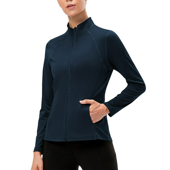 Summer Tops for Women Autumn Winter Zipper Long Sleeve Sport Jacket Tight Fitting Fitness Yoga Clothing Elastic Running Solid Color Top Button Top Women Shirt Dinner Silk V Necks Black L