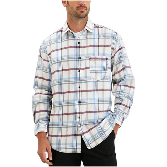 Under $10 Mens Long Sleeve Lightweight Plaid Button Down Shirts Regular Fit Casual Shirts with Pockets for Transitional Weather