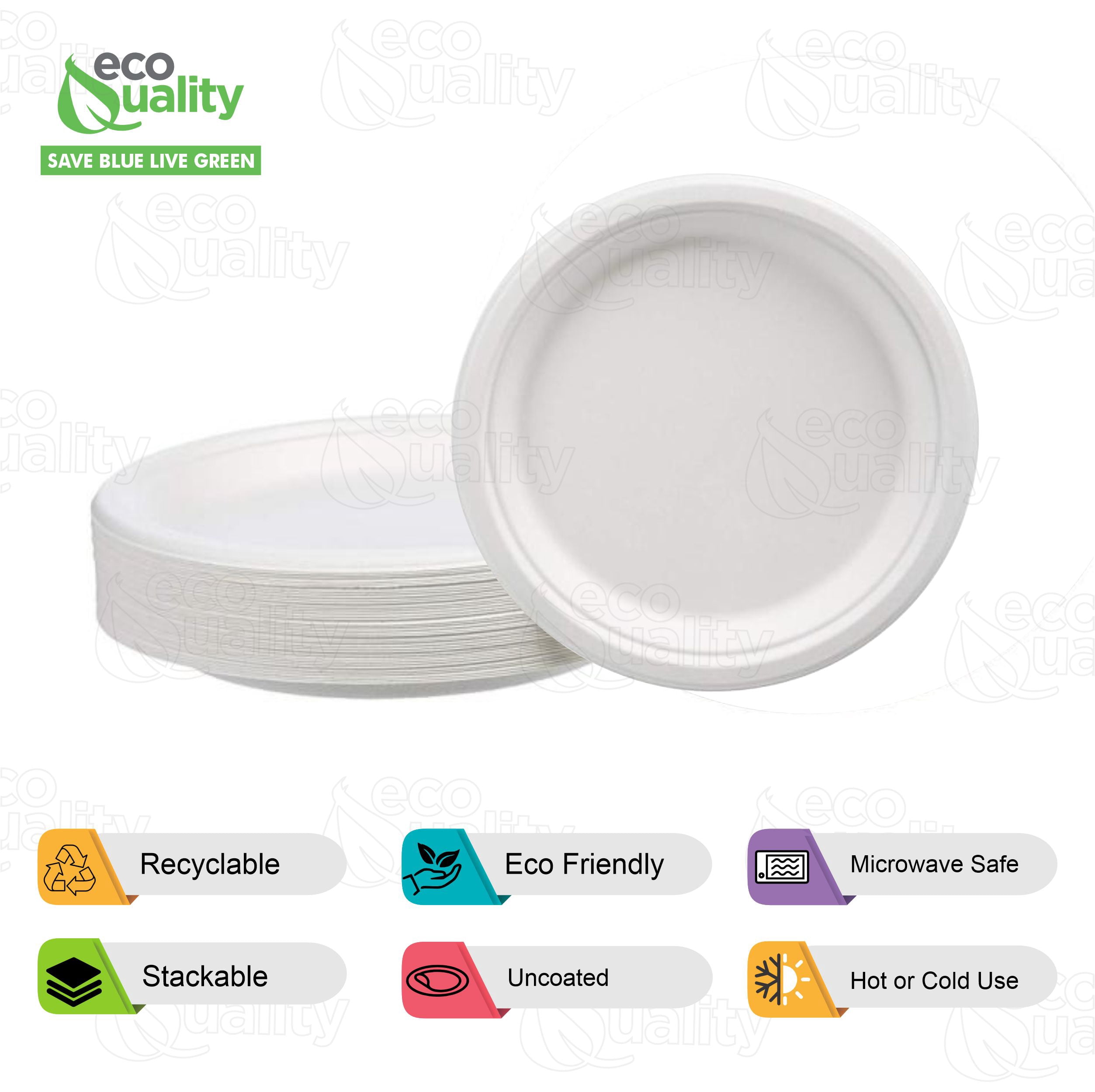 EcoQuality 100% Compostable 6-Inch Plates [500 Count] - Natural SugarCane Biodegradable Compostable Bagasse Bamboo Environmentally Friendly - Plates for Dessert, Appetizers, Birthdays, Microwavable